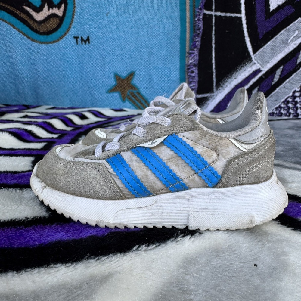 Size 7k - ADIDAS Kid's Unisex Retropy F2 Colorblock Sneakers gray/blue